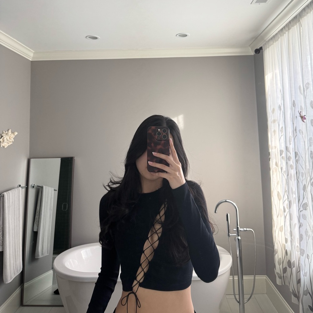 Garage Black Lace-Up Crop Top